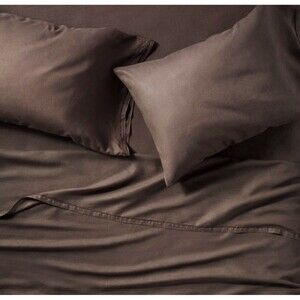 King 100% Linen Sheet Set Dark Fig - Casaluna NEW